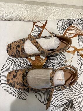 Leopard Print Mary Jane Flats in Tan Suede